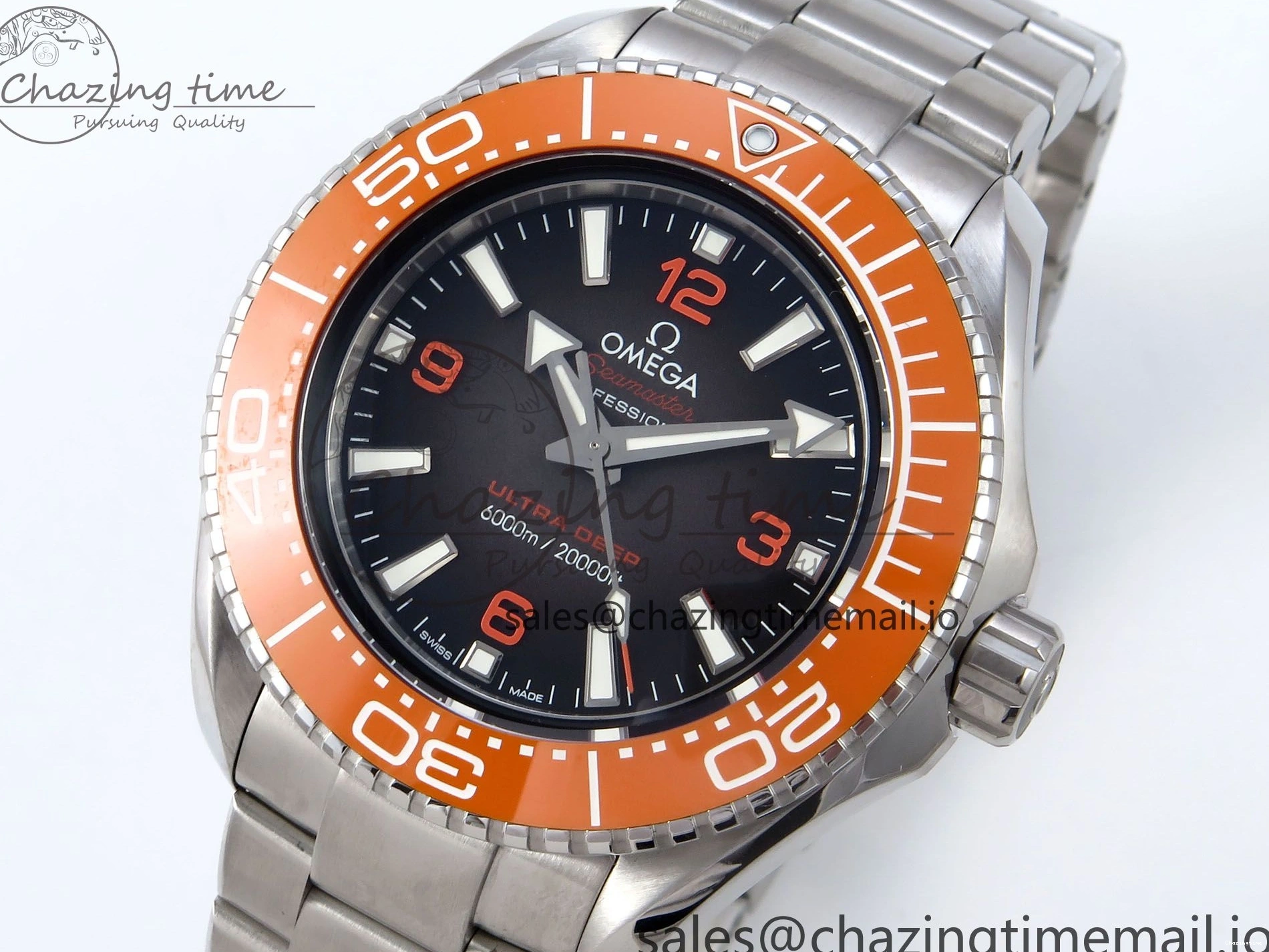 0408 Seamaster 6000M Ultra Deep SS VRF 1:1 Best Edition Gray Dial Orange Bezel on SS Bracelet A8912 Super Clone NewStyle 7687